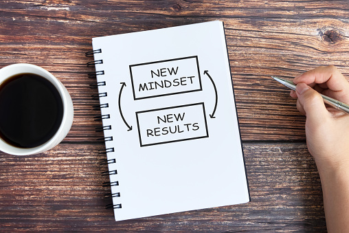 New Mindset New Result text on note pad