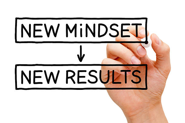 New Mindset New Results Hand writing New Mindset New Results with black marker on transparent wipe board. attitude stock pictures, royalty-free photos & images