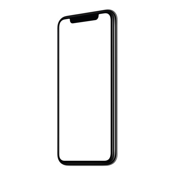 New modern smartphone mockup CW slightly rotated isolated on white background stock photo