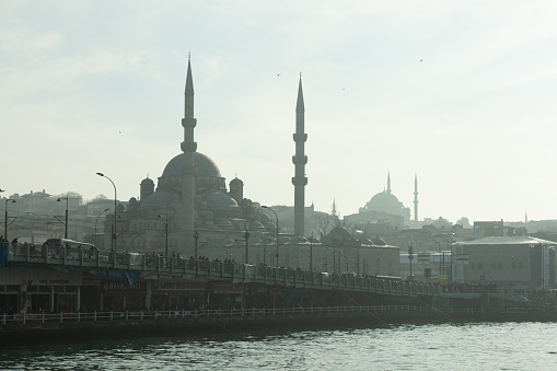 Istanbul, Turkey - 6 December 2014: New Mosque view from Galata Bridge