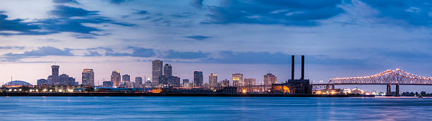 New Orleans Skyline from Across Mississippi River at Sunset stock photo