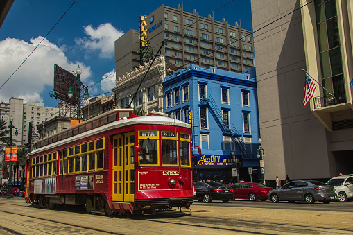 Red Street car on Canal St New Orleans