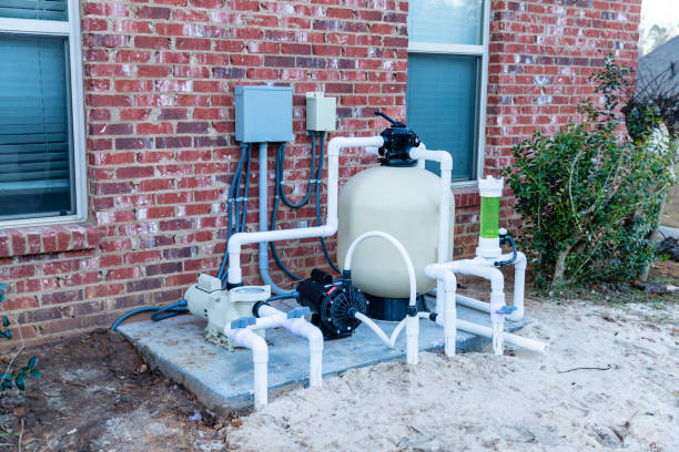 New pool pump and filter equipment stock photo