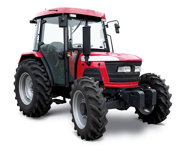 New red tractor with cabin stock photo