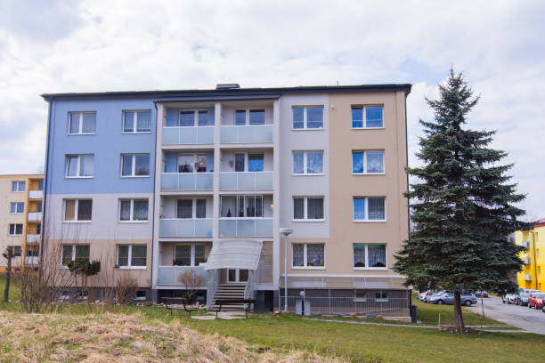 New renovated and insulated prefabricated concrete appartments in the Czech Republic. stock photo