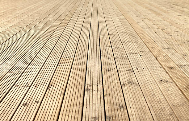 New sanded wooden garden decking stock photo