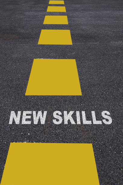 New skills word with yellow marking lines for separate lane stock photo