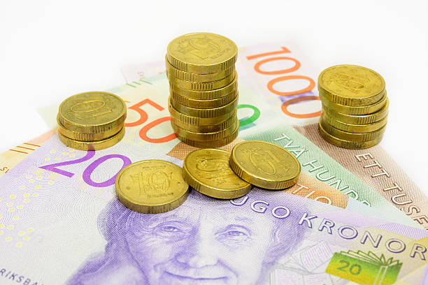 new swedish bank notes coins. note: 2015 model. - svenska pengar bildbanksfoton och bilder