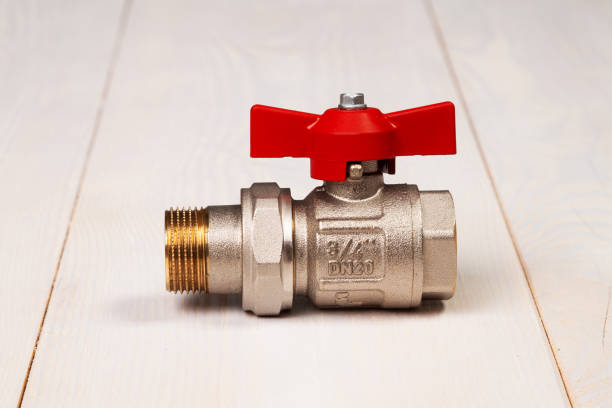 New water valve with 3/4 " thread size on light background. stock photo