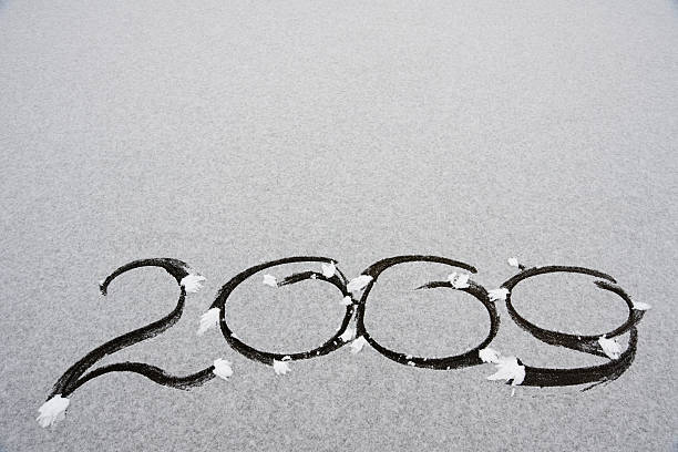 New Year 2009 ice on surfaces lake coated by snow with written numeral 2009 2009 stock pictures, royalty-free photos & images