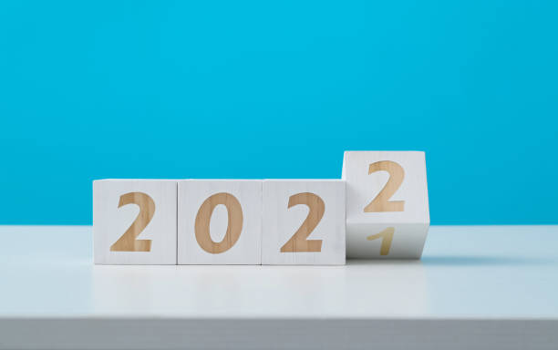 New year 2021 change to 2022 stock photo