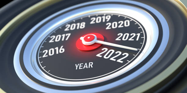 New year 2022 change, car gauge indicator between 2022 and 2021. 3d illustration stock photo