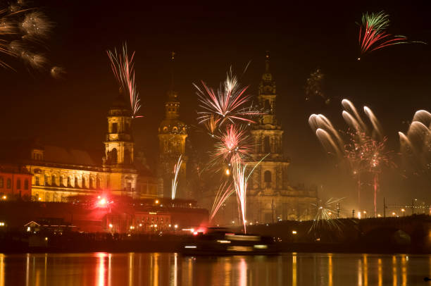 New Year in Dresden, Germany with fireworks New Year in Dresden, Germany with colored fireworks bruehl stock pictures, royalty-free photos & images