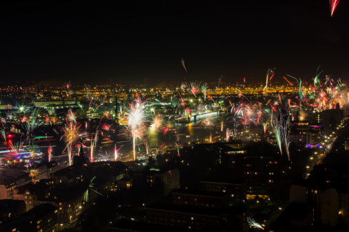 New Year's Eve Fire Works over Port of Hamburg