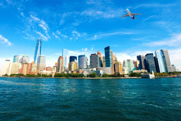 New York City Skyline Airplane stock photo