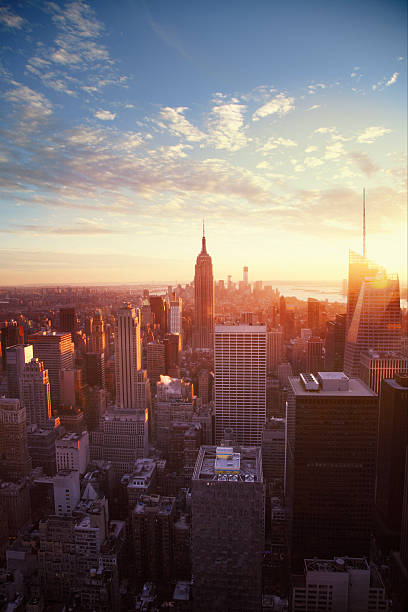 New York City skyline as sunset stock photo