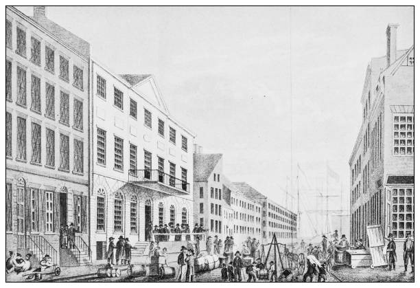 ilustraciones, imágenes clip art, dibujos animados e iconos de stock de edificios del distrito financiero de nueva york: tontine building, wall street, 1797 - nyse