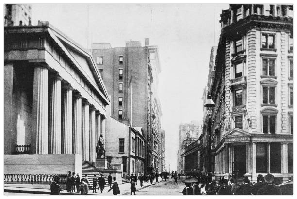 New York financial district buildings: US Sub Treasury and US Assay Office New York financial district buildings: US Sub Treasury and US Assay Office nyse stock illustrations