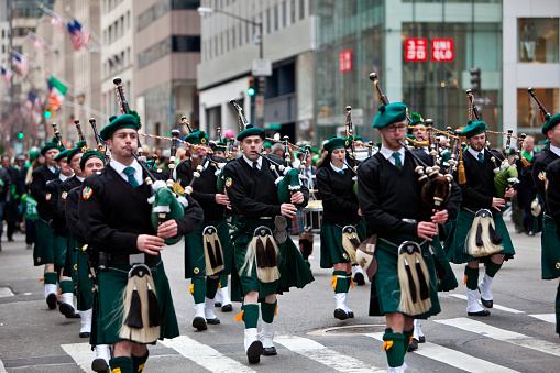 New York City, NY, USA - March 17, 2014: Participants at the annual St. Patrick's Day Parade that takes place on 5th Avenue in New York City. The parade is a celebration of Irish heritage in America and is the largest in the world.