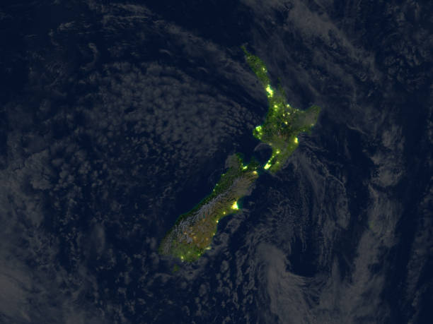 New Zealand at night on planet Earth stock photo