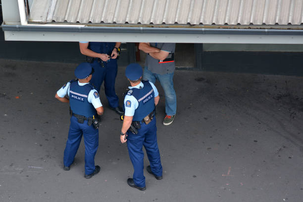 New Zealand Police officers on crime respond stock photo