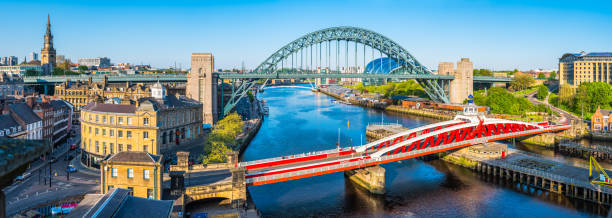 Newcastle Tyne Bridge Gateshead quayside aerial landmark cityscape panorama UK stock photo