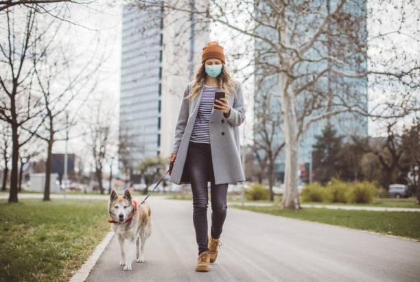 あなたが犬を持っているとき、一人で新しい - 歩く　女性 ストックフォトと画像