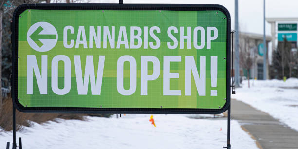 Newly opened Legal Cannabis Store sign in Mall stock photo