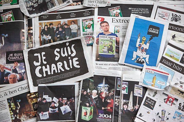 Newspapers of the attack on Charlie Hebdo # 2 stock photo