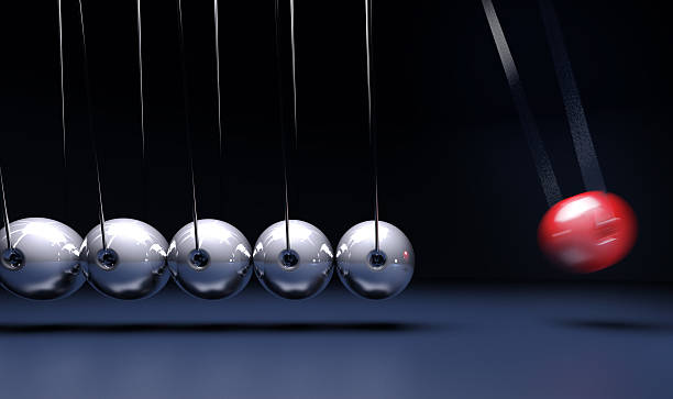 Newton's craddle 3D rendering of Newton's cradle pendulum isaac newton stock pictures, royalty-free photos & images