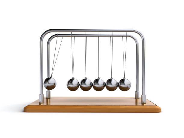 newton's cradle 3d render of a newtons cradle on the white background isaac newton stock pictures, royalty-free photos & images