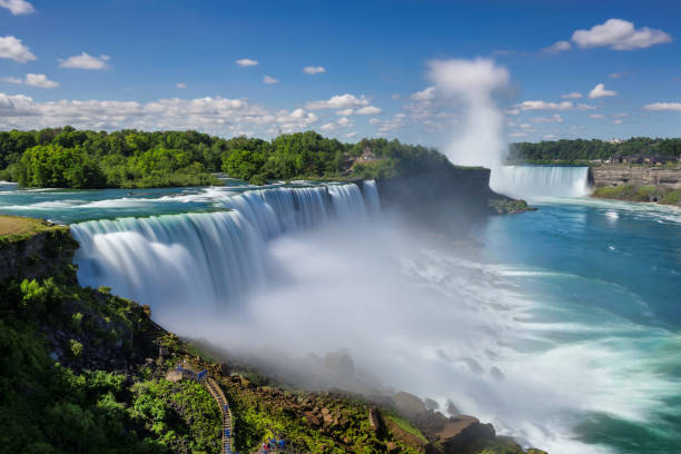 Niagara Falls at sunny day American side of Niagara falls, NY, USA. Long exposure. niagara falls stock pictures, royalty-free photos & images