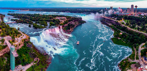 Niagara Falls,NY Aerial Panoramic Niagara Falls,NY Aerial Panoramic niagara falls stock pictures, royalty-free photos & images