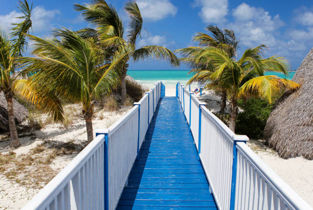 Nice beach bridge, south coast of Cuba stock photo