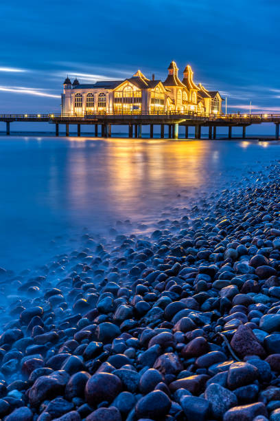 Night at the beautiful sea pier of Sellin Night at the beautiful sea pier of Sellin on Ruegen island, Germany sellin stock pictures, royalty-free photos & images