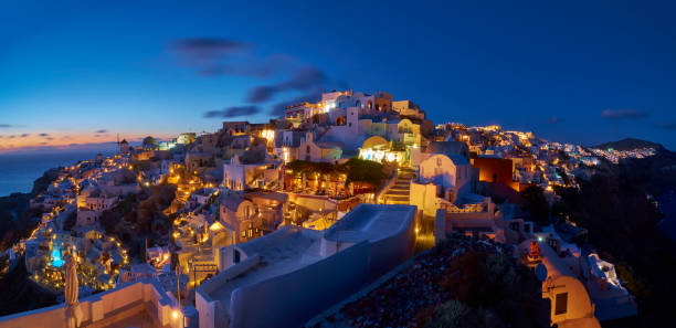 Night beauty of Oia-Santorini stock photo