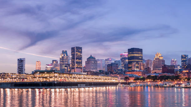 Night City View of the old port of Montreal, Montreal, Quebec, Canada stock photo