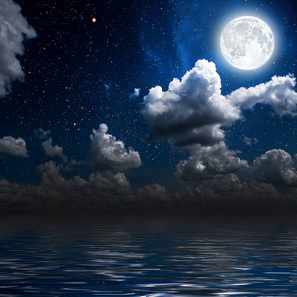 night moon on a background star sky reflected in the sea. Elements of this image furnished by NASA map of florida beaches stock pictures, royalty-free photos & images