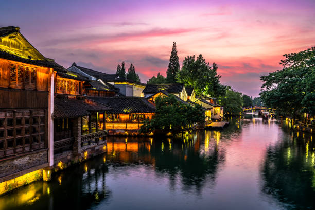 Night scene in Wuzhen, China Asia, East Asia, Wuzhen, Zhejiang Province, Ancient wuzhen stock pictures, royalty-free photos & images