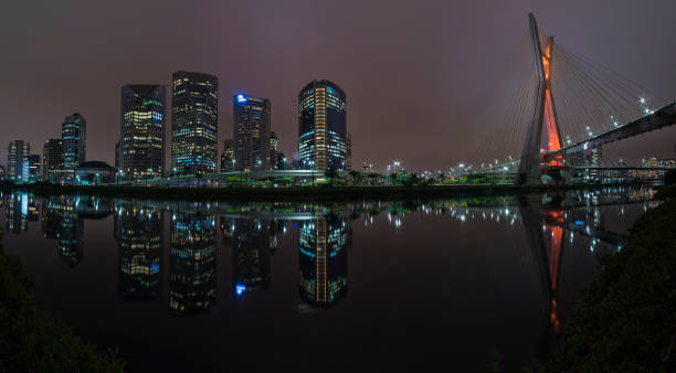 Night skyline with buildings in Sao Paulo, Brazil stock photo