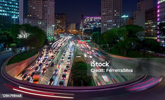 istock Night view from a bridge in Sao Paulo downtown 1284798468