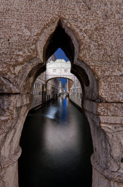 Night view of bridge of Sighs -Ponte dei Sospiri at Venice stock photo