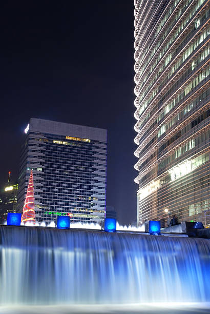 Night view of Cheonggyeocheon in Seoul stock photo