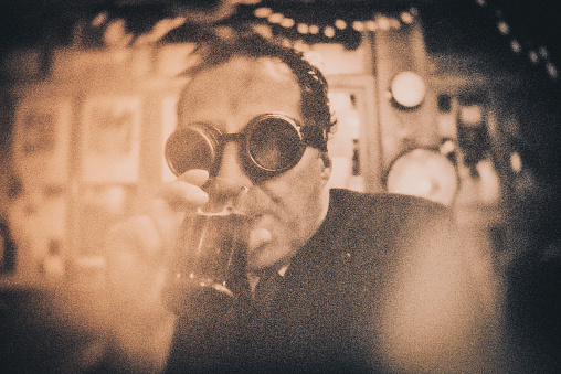 Portrait, beer, drinking, bizarre, vintage, Brighton - England, bar,