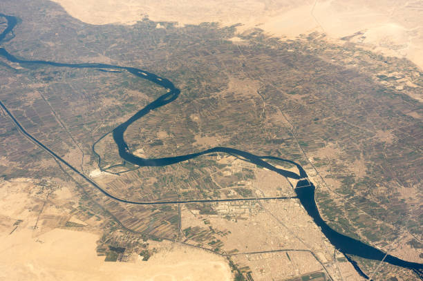 NiL River Aerial View Asyut City Along River NiL - Egypt nile river stock pictures, royalty-free photos & images