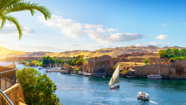 Nile in Aswan View of the Great Nile in Aswan aswan egypt stock pictures, royalty-free photos & images