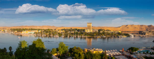 Nile River Arabic Feluccas on Nile River. aswan egypt stock pictures, royalty-free photos & images