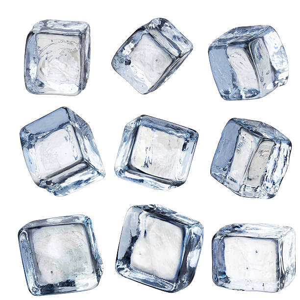 Nine Individual Square Ice Cubes Isolated with Clipping Path stock photo