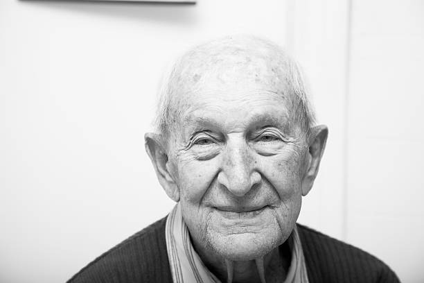 Ninety year old senior male - monochromatic stock photo