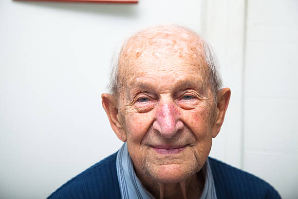 Ninety year old senior male portrait stock photo